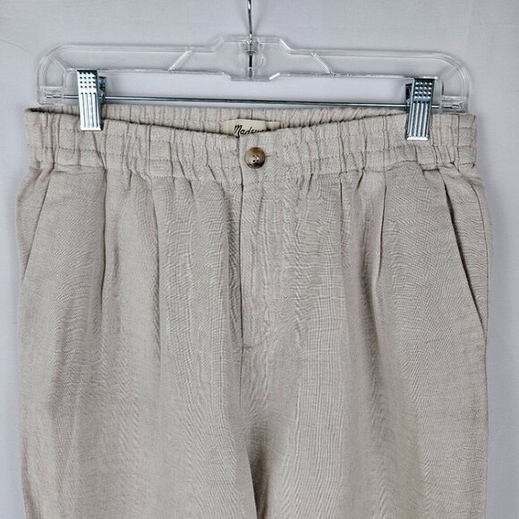 Madewell Linen Blend Pleated Tapered Pants Small Beige Elastic Waist - Picture 3 of 10